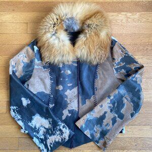 Vintage Handmade Leather Jacket – Real Fur Collar (Removable)